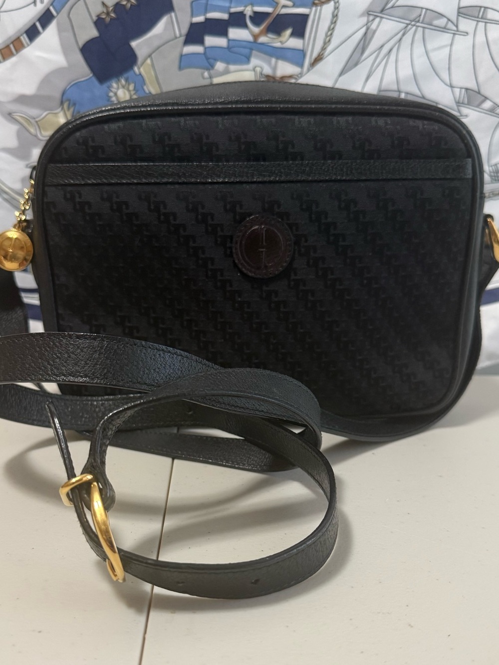 Gucci Navy Women's Crossbody Bag with Gold Accents